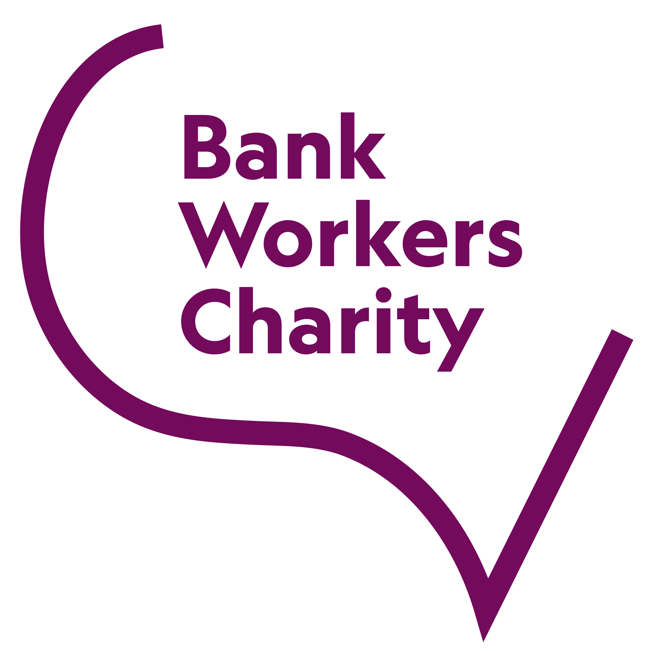 logo for the bank workers charity in the shape of a speech bubble and purple