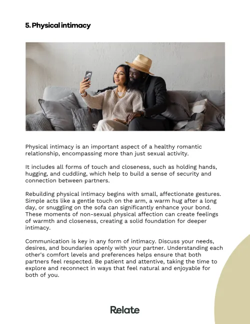 An image of a page in the toolkit which contains information about rebuilding physical intimacy in your relationship.