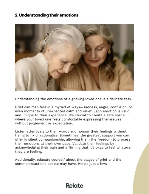 An image of a page in the toolkit which contains information about understanding your loved ones emotions after loss.